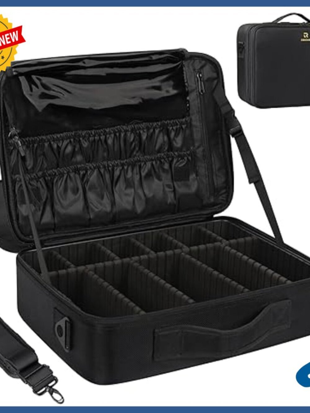 Large 3-Layer Waterproof Makeup Train Case with Adjustable Dividers
